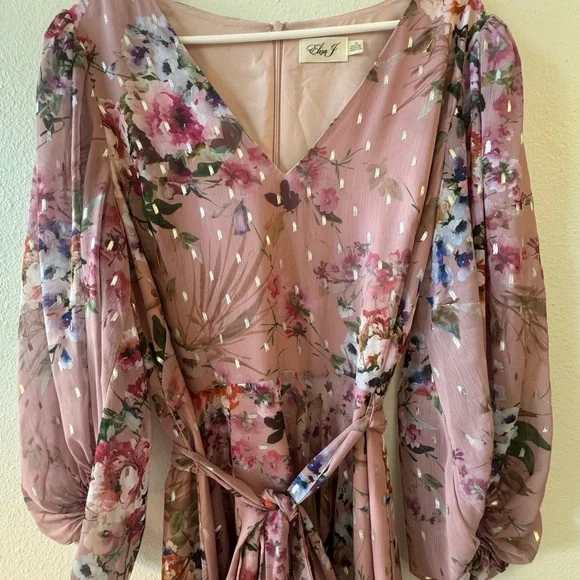 Eliza J Sheer floral pink tie waist dress - Picture 3 of 6